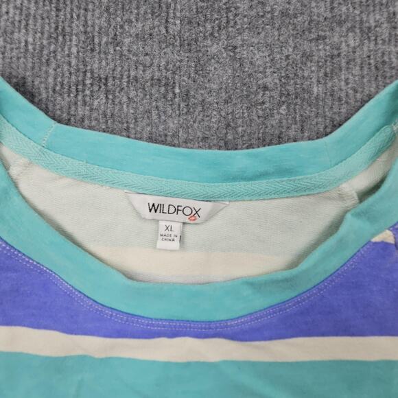 Wildfox Sweater Womens XL Blue Green Striped Crewneck Pullover Lightweight Top - Picture 2 of 7
